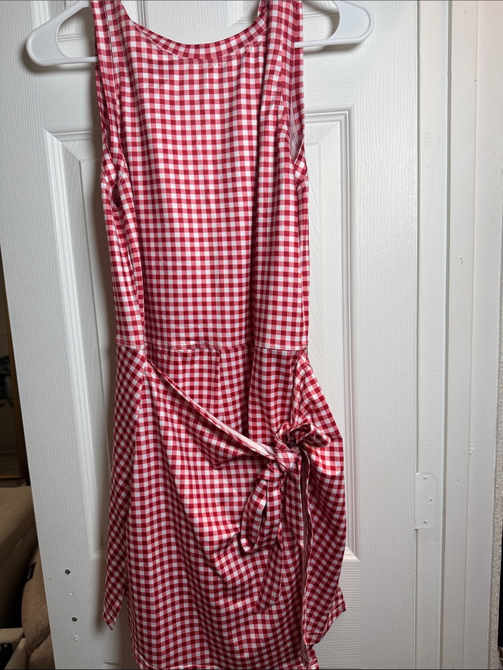 Girls Red Gingham Tie-Waist Casual Dress